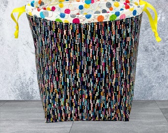 Scarf Sack: Mulitcolor Yarn Ball Pattern Project Bag, Yarn, Knitting and Crochet storage with Zipper Pouch