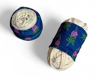 Husky Size Yarn Hugger: Fireweed Stalk on Blue Pattern, Bulky Yarn Sleeve, Knitting Notion