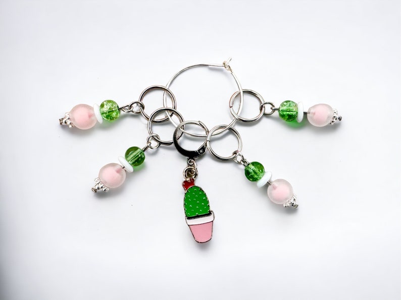 Cactus charm with matching beads stitch markers, beaded charm, knitter gift, luxury knitting notion, ready to ship, crochet image 4