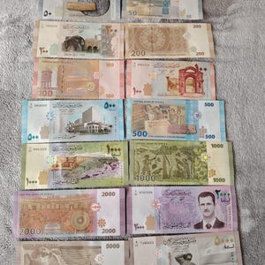 Collezione completa di banconote siriane – da 50 a 5000 SYP – Set di valuta storica / Carta moneta da collezione