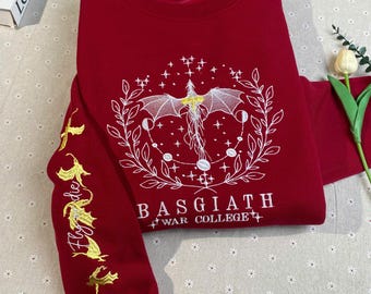 Fourth Wing Embroider Sweatshirt, Custom Basgiath War College, Dragon Rider,Violet Sorrengail,Xaden Riorson,Riders Quadrant,Fantasy Reader