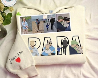 Custom Dad Embroidered Sweatshirt or Hoodie, PAPA Portrait From Photo Shirt, Personalized Father’s Day Gift for Dad