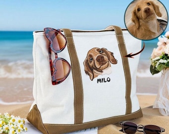 Embroidered Pet Face Canvas Tote | Custom Bag from Pet Photo – Dog Cat Lover Gift – Pet Portrait Bag - Gift for Pet Lovers