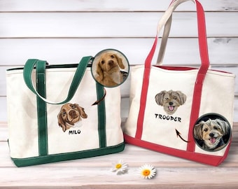 Custom Pet Face Tote Bag with Embroidered Portrait | Personalized Canvas Bag from Pet Photo – Gift for Pet Lovers