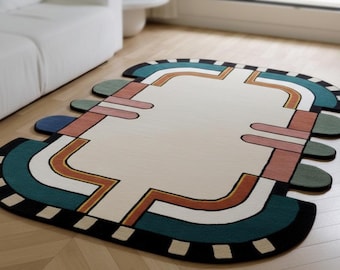 Modern Abstract Geometric Rug | Hand-Tufted Wool Area Rug | Custom Size Contemporary Carpet | Artistic Designer Floor carpet