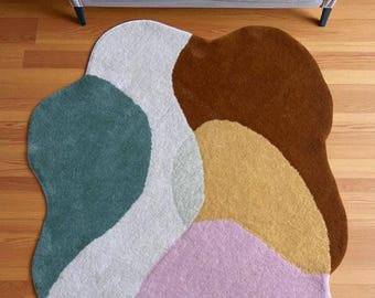 Abstract Tufted Rug, Wool Cotton Organic Shape Modern Area Rug