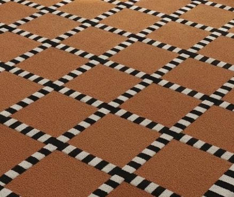 Bruin geruit handgetuft tapijt, wollen vloerkleed geometrisch raster, modern slaapkamertapijt, Scandinavisch woonkamerstatementtapijt afbeelding 5