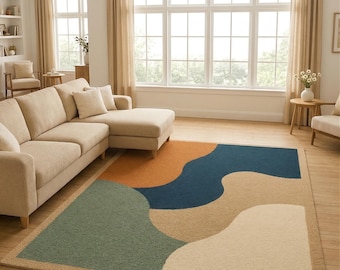 Abstract Hand Tufted Rug – Modern Geometric Wool Area Rug | Scandinavian Style Living Room & Bedroom Carpet