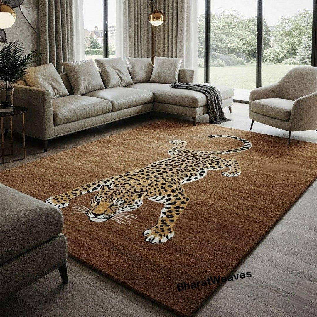 Hand Tufted Leopard Rug: Wild Animal Print Wool Carpet - Etsy