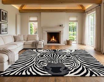 Handgetuft zebrawollen vloerkleed | Zwart-witte dierenprint