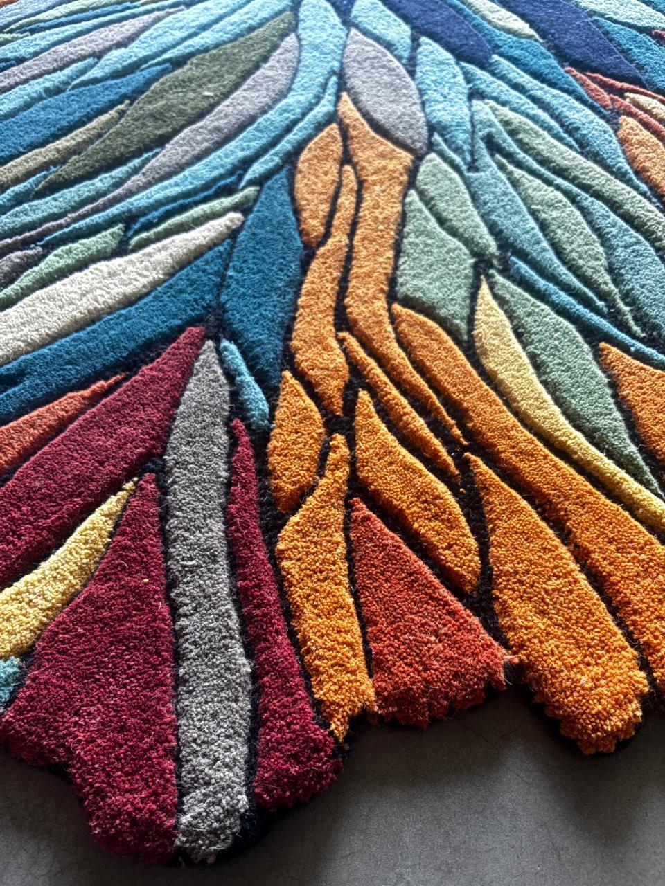 Leafy Handmade Rug Luxury Leaf-shaped Handmade Rug — Hand-tufted Wool Rug| Multi-color ...