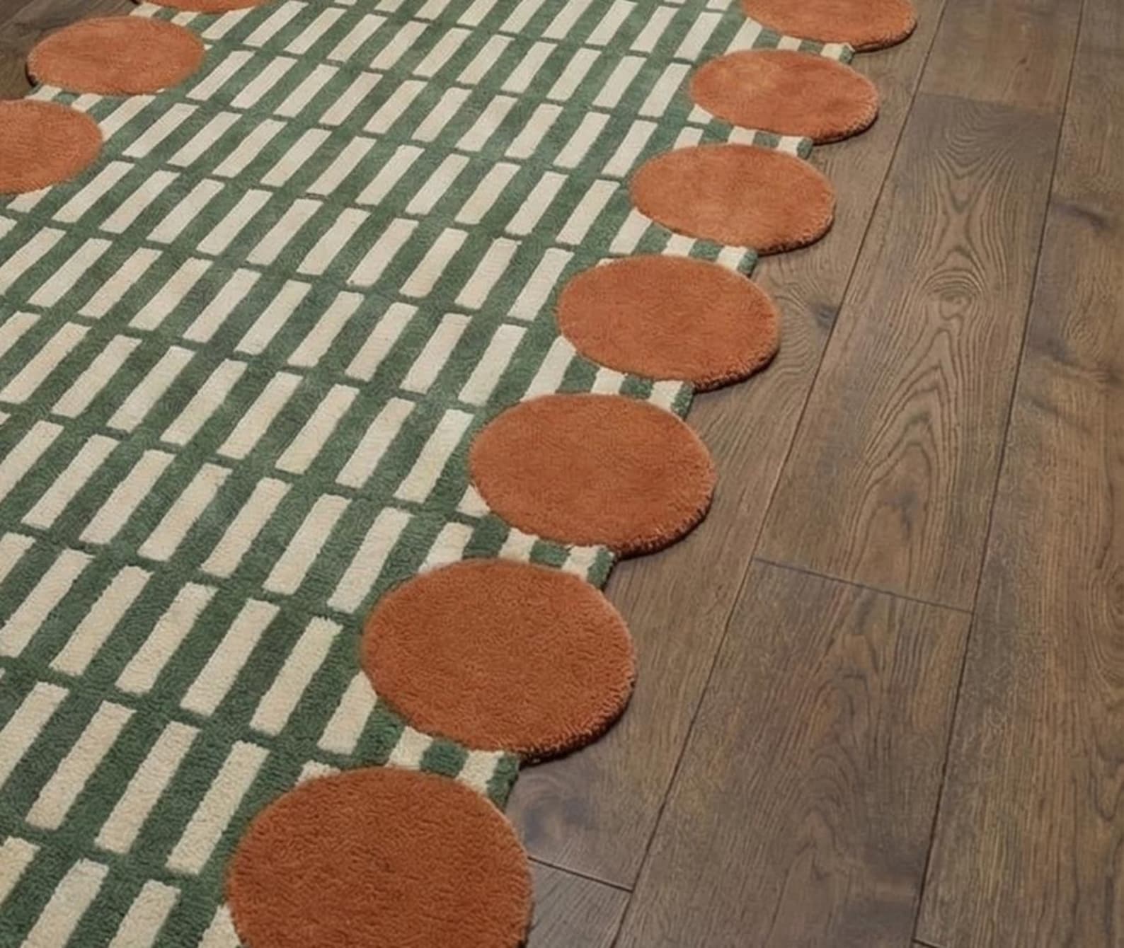 Handtufted Runner Rug | Modern Green & Rust Hallway Carpet | Soft Wool ...