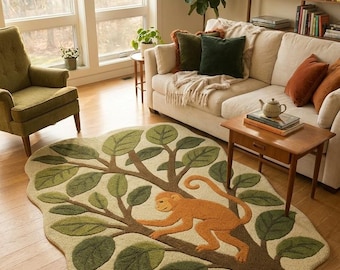 Hand-Tufted Wool Monkey Rug | Jungle Nursery, Kids Playroom