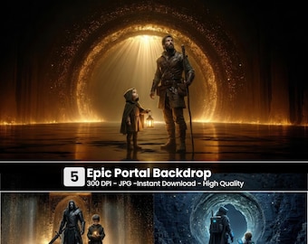 Magic Portal Digital Backdrop: Gold Blue Cinematic Light – Sci-Fi Cosplay Fantasy Photography