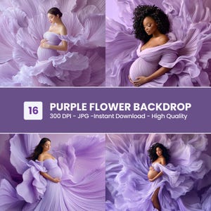 Purple Floral Spring Backdrop for Maternity, Portrait Photography, Digital Flowers Photoshop Composite for Maternity Studio, Portrait Shoots