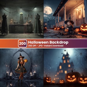 200 Spooky Halloween Digital Backdrop: Gothic Horror Scene, Dark Fantasy Portrait Background