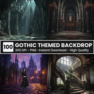 Peut inclure: Un ensemble de 100 fonds d'écran numériques sur le thème gothique. Les fonds d'écran sont de haute qualité, des fichiers PNG 300 DPI. Les images présentent une variété d'architectures gothiques, notamment des châteaux, des églises et des ruines. Les fonds d'écran sont parfaits pour une utilisation dans l'art numérique, la photographie et la conception graphique.