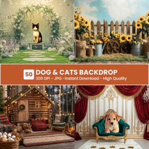 50 Festlicher Haustier Digitaler Hintergrund Bündel: Hund & Katze Porträt - Fotografie Studio Hintergrund