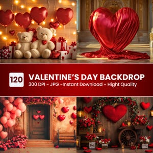 120 Valentine&#39;s Day Digital Backdrop | Red Backdrops for Maternity & Weddings | Studio Photo Composite Backgrounds