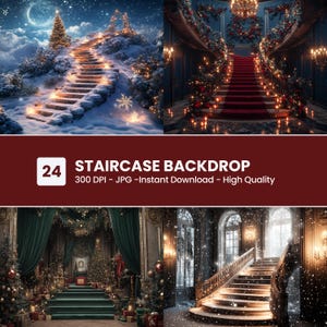 Winter Staircase Digital Backdrop, Black Stairs Maternity Portrait Background, Wedding Overlay for Photography, Elegant Winter Wedding Decor