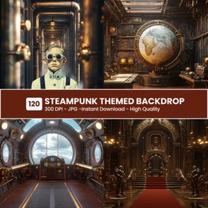 Fondo digital Steampunk: superposiciones de fantasía industrial, fondo para fotos de retratos de cosplay