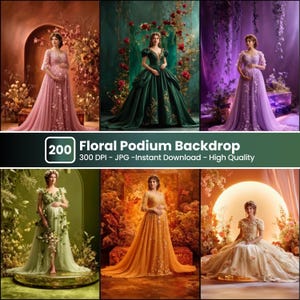 200 Floral Podium Digital Backdrop: Fantasy Göttin Overlay, Frühling Mutterschaft Hintergrund