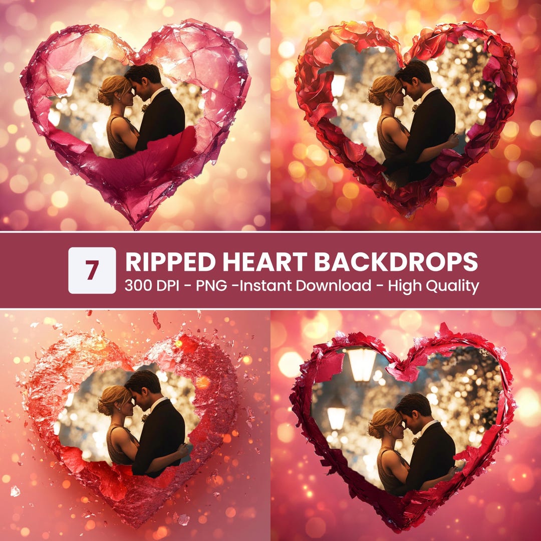 7 Ripped Heart Valentine Backdrops – Torn Paper Love Frames With Photo ...