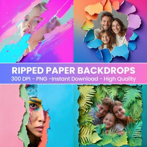 Pacchetto di 25 sovrapposizioni PNG di carta strappata, sfondi digitali strappati per maternità, animali domestici, bambini, studio di matrimonio e sfondo per fotografia di neonati