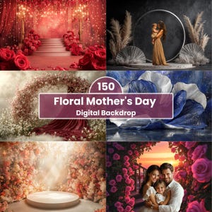 150 Floral Mother's Day Digital Backdrop: Spring Studio Overlay, Maternity Family Photography