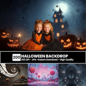 200 Halloween-achtergronden Spookachtig Digitale achtergronden Gothic Plakboek-overlays Spookachtige horrorscènes Griezelig donker Halloween-esthetiekset