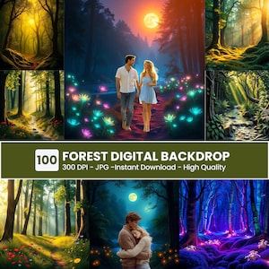 100 Summer Forest Digital Backgrounds, Spring Nature Backdrop for Photoshop Composite Forest for maternity, kids, Digital Fairy Backdrops