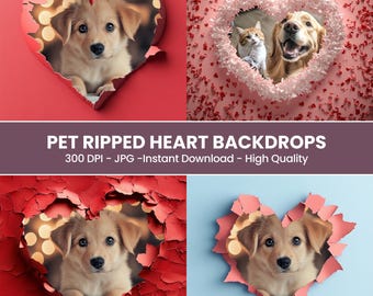 Fondo para mascotas con forma de corazón rasgado: superposición digital de papel rasgado, marco para fotografía de retrato de perro.