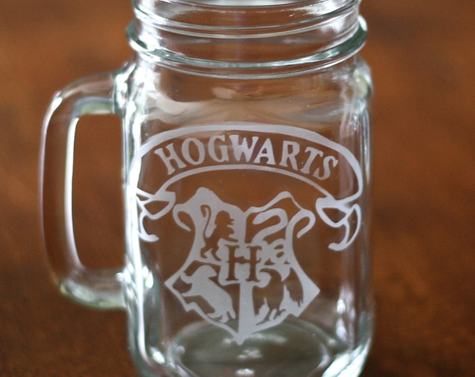SALE Hogwarts Etched Mason Jar Glass Harry Potter - Etsy