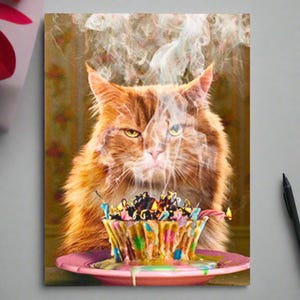Carte d'anniversaire drôle de chat, carte de voeux drôle de chat, carte d'anniversaire humoristique de chat de gingembre, amoureux des chats - faire un vœu par Fabulous Felines®