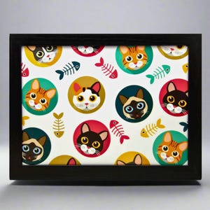 Funny Cat Lap Tray, Cushioned Bean Bag Padded Dinner Table Trays Gift, Pop Art Cartoon Fish Face by Fabulous Felines®