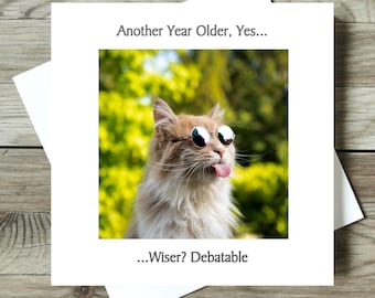 Funny Cat Birthday Card, Funny Cat Card, Humorous Cat Card, Quirky Cat Card, Unusual Cat Card, Cat Lover Card - Another Year Older