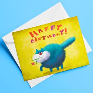 Lustige Katzen Geburtstagskarte, Katzenliebhaber, Humorvoll, Katzen und Blumenliebhaber Grußkarte, Blank, Geschenk, Bluebell von Fabcious Felines®