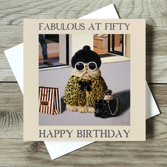 Funny 50th Birthday Card, Crazy Cat Lady, Art by Lucia Heffernan