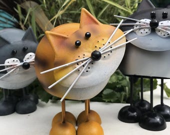 Handgemaakt metalen katvormig ornament, tuinbeeldje