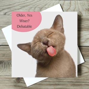 Verjaardagskaart grappige kat, kaart grappige kat, kaart humoristische kat, kaart eigenzinnige kat, kaart ongebruikelijke kat, kaart kattenliefhebber - wijzer?