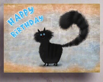 Fabulous Felines® Carte d'anniversaire chat noir, carte de voeux chat noir, carte de voeux chat noir, jolie carte d'amant de chat noir - Bourbon