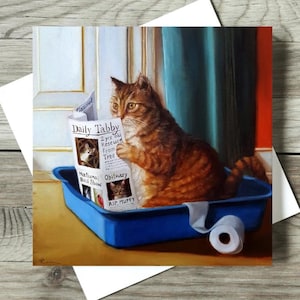Verjaardagskaart grappige kat, kaart humoristische kat, kaart eigenzinnige kat, kaart grappige kattenkunstenaar, kaart grappige woordspeling, Kitty Throne door Lucia Heffernan Art