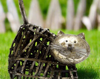 Metalen kattensculptuur, kattenbeeldje, kattenstandbeeld, gedraaid ijzer met kattenornament voor huis en tuin, perfecte cadeaus voor kattenliefhebbers