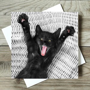 Carte porte-bonheur chat noir, carte bravo, carte de voeux chat, suivez vos rêves, carte inspirante, carte de motivation, Youpi !