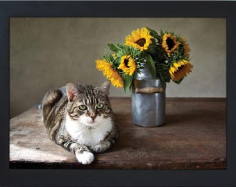 Vassoio da grembo, pouf imbottito, tavolo da pranzo imbottito, vassoi regalo, gatto girasole di Fabulous Felines®