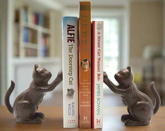 Cast Iron Cat Bookends, Antique Bronze Style, Cat Lover Gift