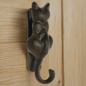 Cat Door Knocker - Cast Iron Cat Shaped Front Door Knocker - Solid Brown, Antique, Vintage, Rustic Style Cat Lover Gift