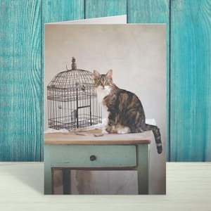 Carte d'anniversaire drôle de chat, carte de voeux de chat et d'oiseau, carte de voeux de chat tigré, carte mignonne d'amant de chat - je n'étais pas moi par Fabulous Felines®