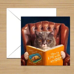Humoristische kattenkaart, geïllustreerde kat verjaardagskaart grappige kat kunstenaar kaart, grillige kat kunstkaart - zelfhulp kat - Lucia Heffernan kunst