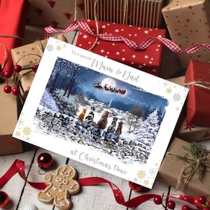 Carte de Noël papa et maman, carte de Noël pour les parents, carte de Noël d'artiste illustrée pour les amoureux des chats, intérieur vierge par Fabulous Felines®